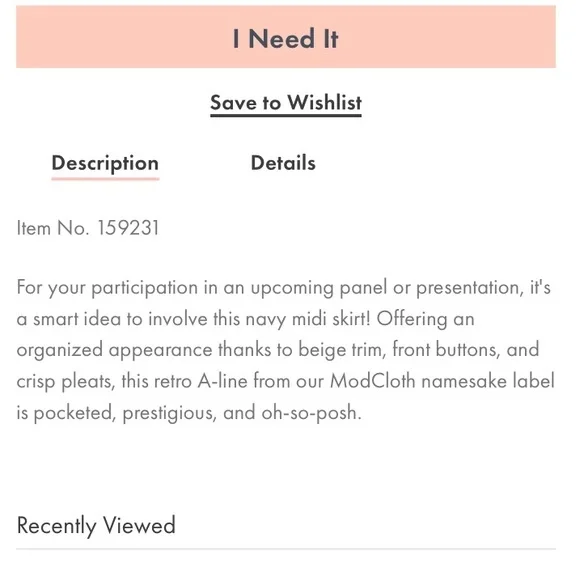 NWOT ModCloth Navy Blue White Trim Midi Skirt New - Picture 5 of 7